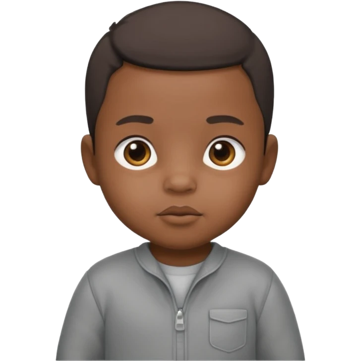 Black baby with straight face in a grey jumpsuit emoji