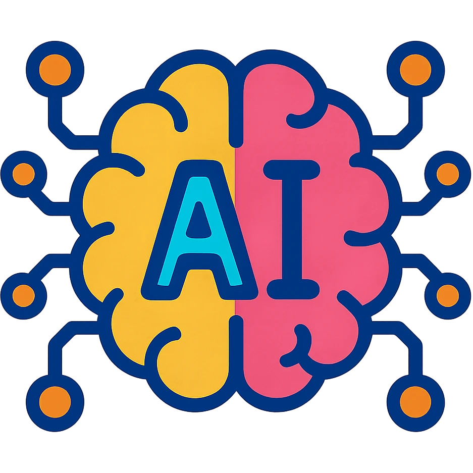 ícono de inteligencia artificial, estilo cartoon vibrante, colores llamativos emoji