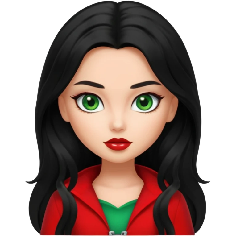 Bratz Jade black long hair green eyes, red outfit emoji