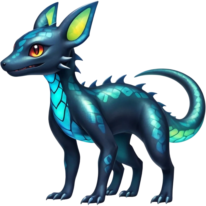 Colorful Iridescent Exotic Salandit-Aurorus-Umbreon-Fakémon-hybrid-creature (full body)  emoji