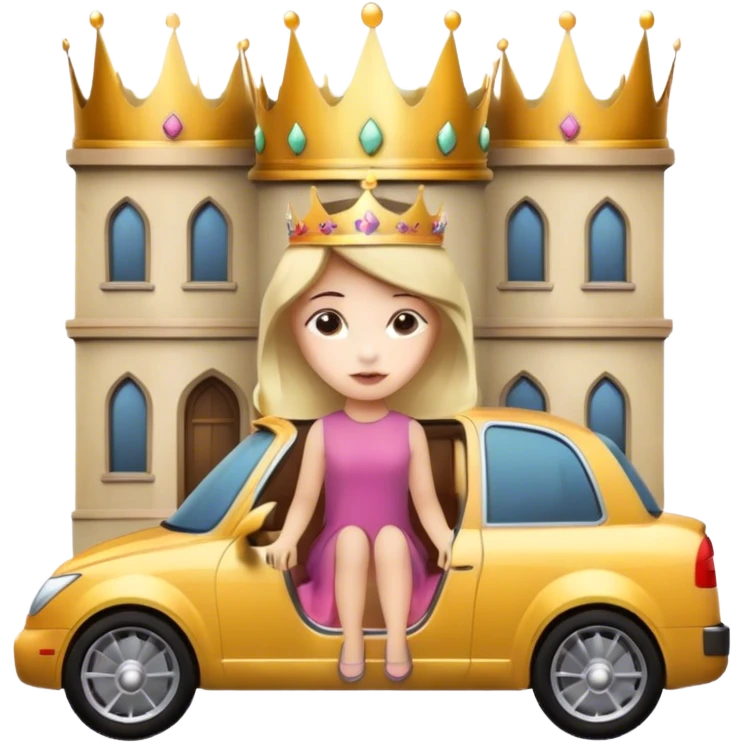 girl with a crown, expensive and big car, big house ,throne emoji