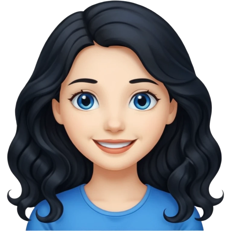 Please generate a portrait of a pretty girl with long, wavy, black hair. She's smiling. emoji