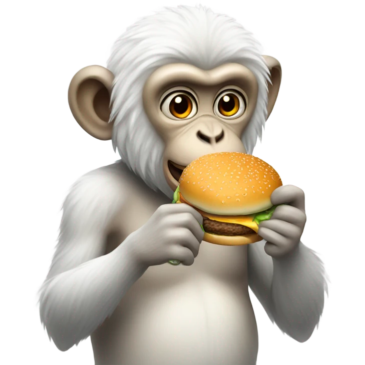 White monkey eating a burger emoji