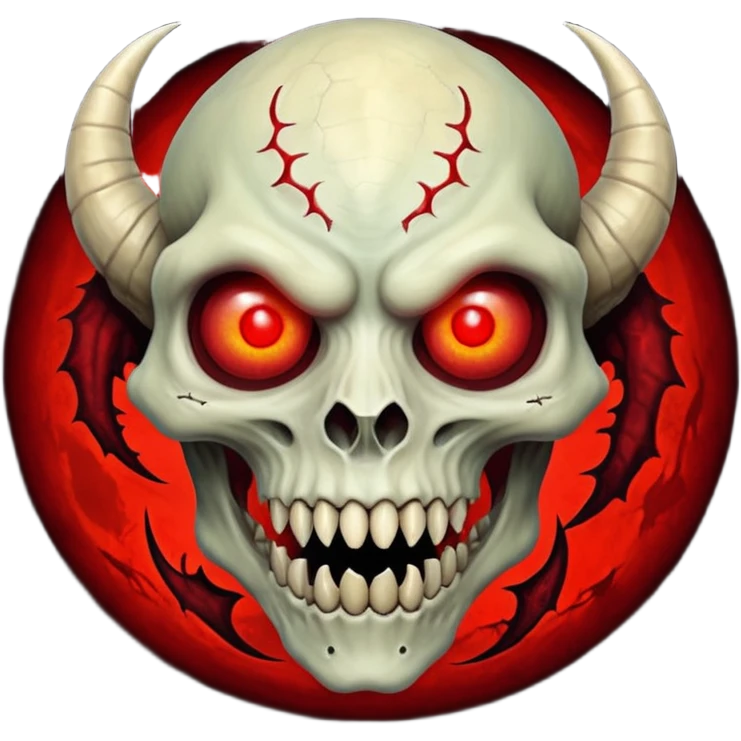 Cursed Crimson Satanic Horned Reptilian Moon Spooky Eerie Ghostly Spectral Zombiefied Skeletal Monsterous Creature Face emoji