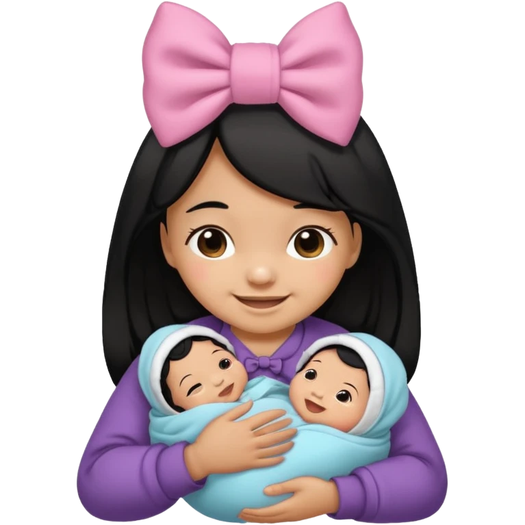 Tiny teeny small premature newborn baby with black hair and a bow bundled up and cute smiling  emoji