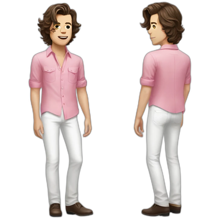 Harry styles in iconic white pants and pink shirt emoji