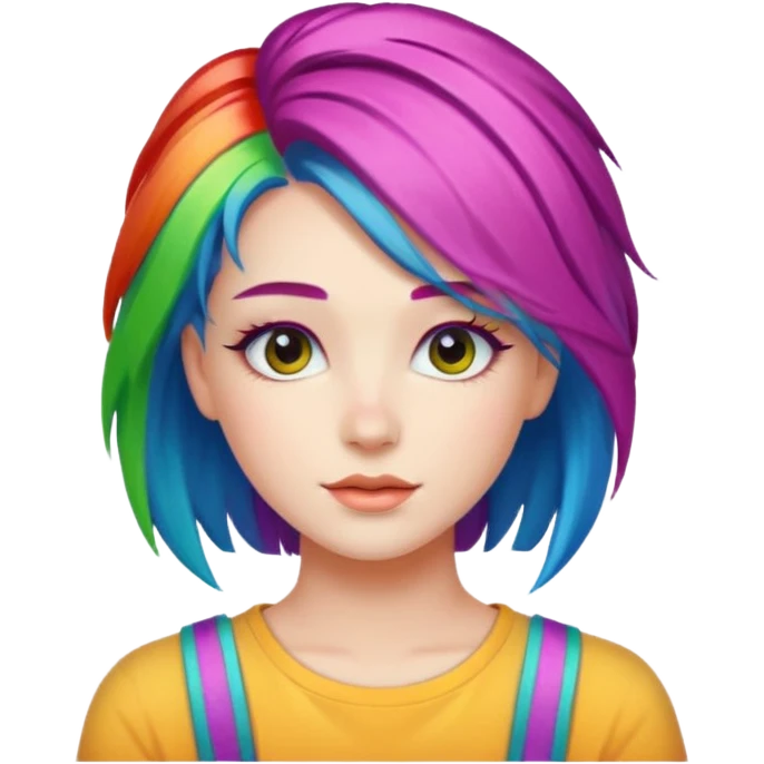 Young woman, vibrant rainbow hair, colorful hairstyle emoji