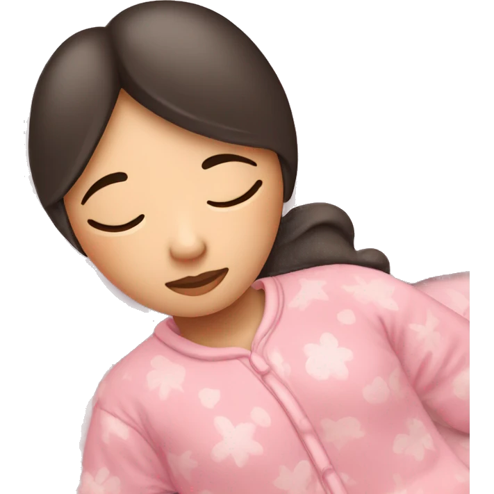 Asian girl in a light pink pajama sleeping on a bed emoji