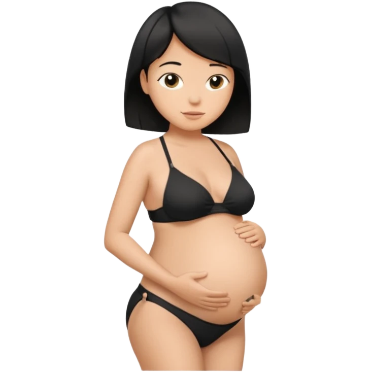pregnant man with short black hair in a bikini holding his belly  emoji