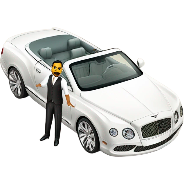 Chubby Arab rich man with a white on white 2025 Bentley convertible  emoji