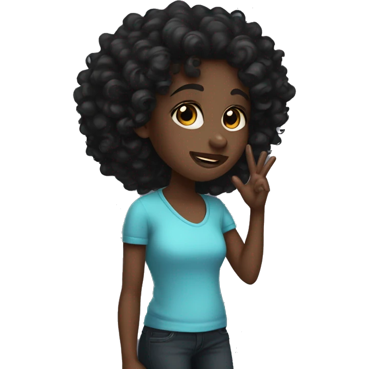 a dark skinned girl with black curly hair blowing a kiss emoji