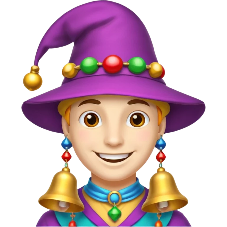Royal Jester – Smiling trickster with colorful hat and bells emoji