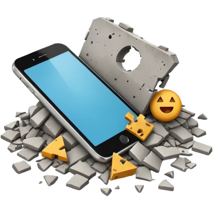 3D iPhone style emoji of debris and ruins, broken pieces of concrete and metal scattered, chaotic structure, isolated on white background, soft shadows, high detail, playful and cute. emoji