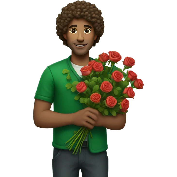 Irish man with curly hair with a bouquet of roses emoji