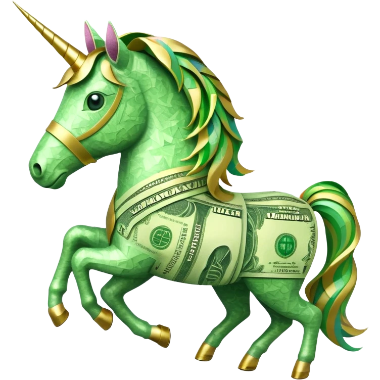 единорог полностью из долларовых купюр, no background emoji