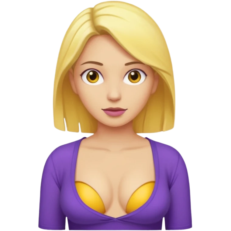 Make a yellow woman with a purple shirt with exposed boobs emoji
