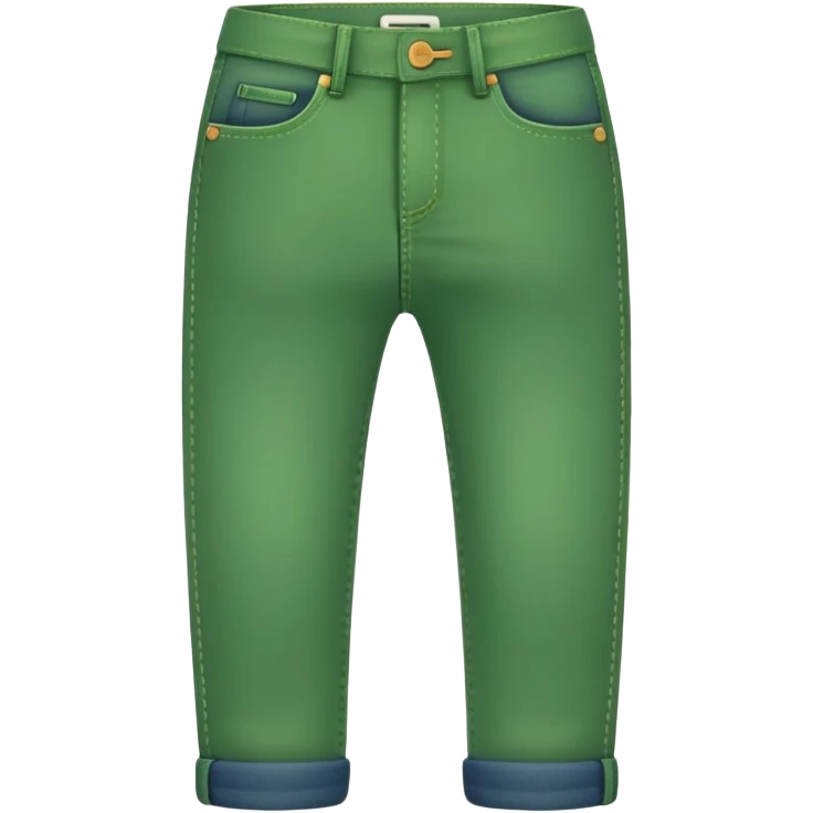 A 3D cartoon green  jeans with pockets and stitching details, casual slim fit, clean isolated background, Memoji-style. emoji