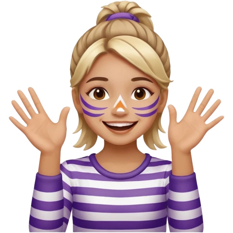 A cheerful girl with face paint stripes, clapping her hands with joy. emoji
