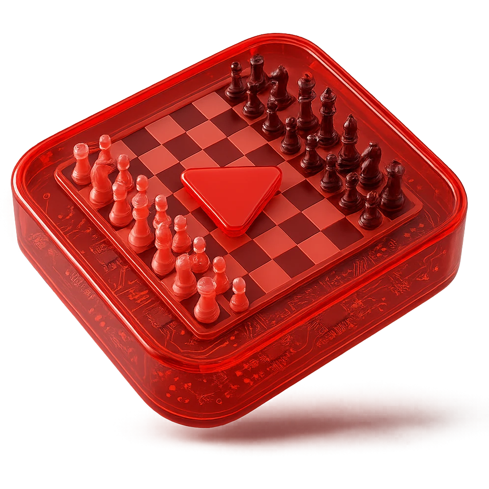 chess board of youtube play button, red YouTube play button, glossy circuit style emoji