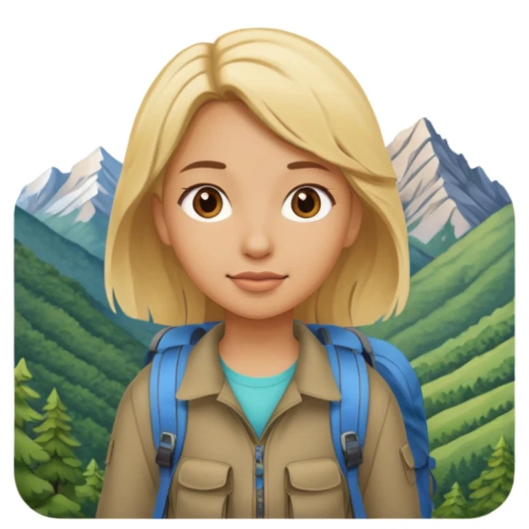 girl backpacking, travelling mountains background emoji