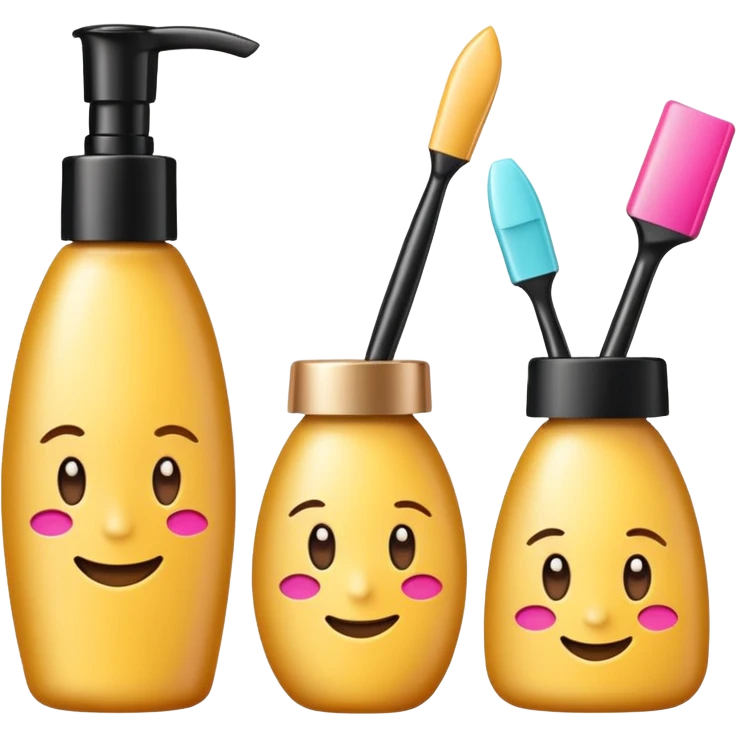 emoji of three beauty products with brand labels and a cursor (selecting a product)
 emoji