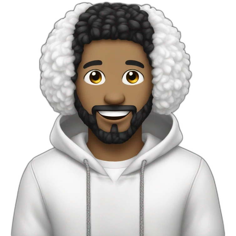 rapper-with hoop-white skin-black hair-beard-bichon dog-white-smile emoji