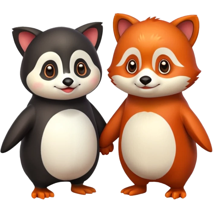 A cartoon penguin and red panda holding "hands" emoji