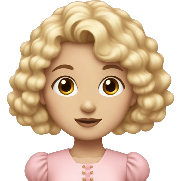 pale girl with bangs and long blonde curly hair and a pastel pink puff sleeve dress emoji