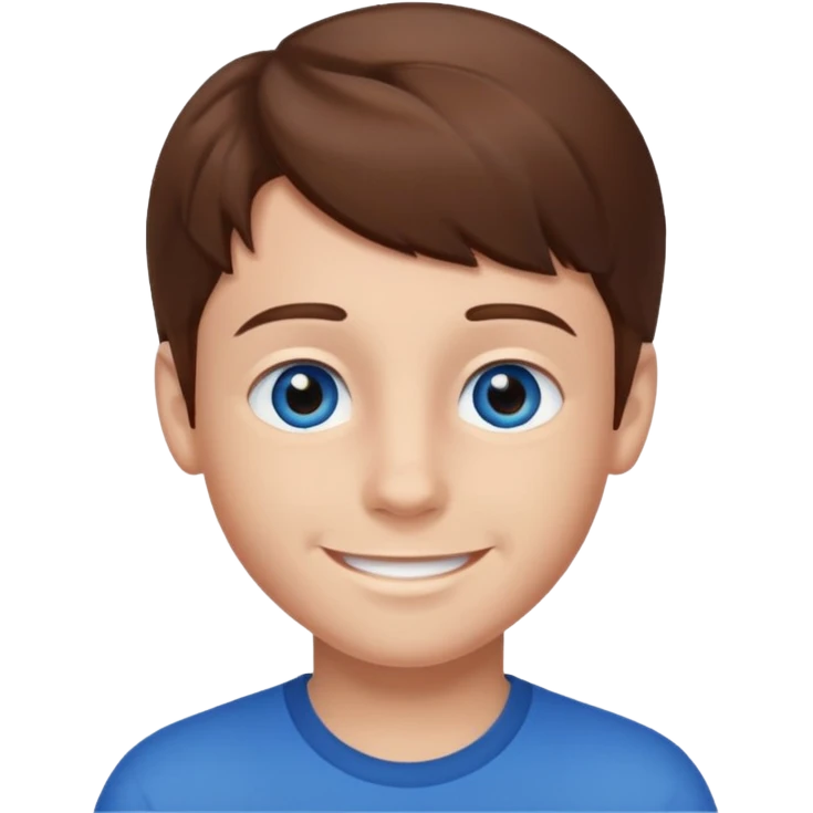 Crie um menino com cabelo castanho escuro com os olhos azuis um menino branco com olho azul  emoji