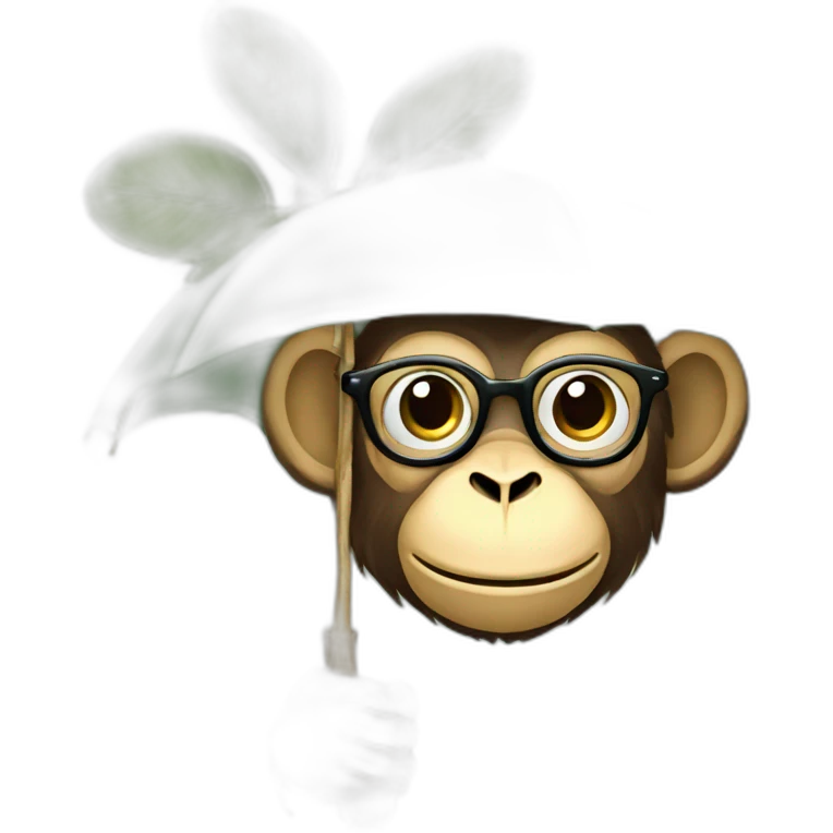 Monkey with grren eyes and glasses and umbrella on tree emoji
