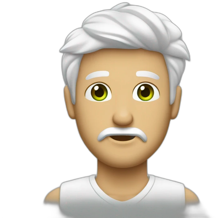 hombre blanco conlente y un peinado clásico de lado, apuntando hacia el frente de medio lado mientras guiña un ojo , usando una franela balnca con dordes verdes emoji