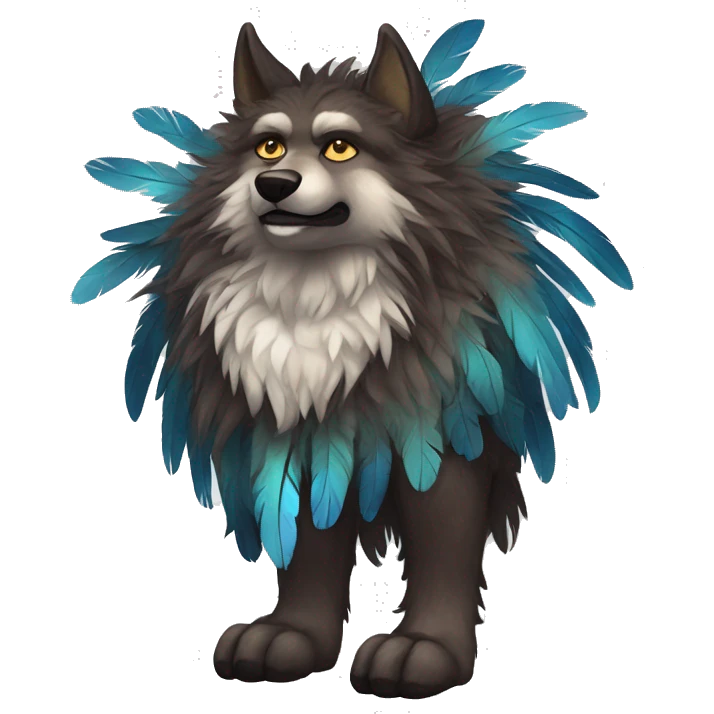 Fluffy Shy Spiritual Shamanic WereWolf With Shiny Tribal Markings wearing feathers Full Body emoji