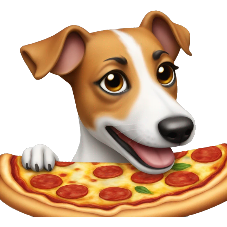 Jack russell comiendo pizza emoji