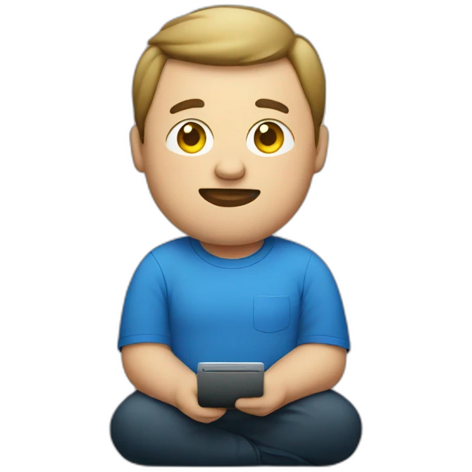 fat man with computer in a blue shirt emoji