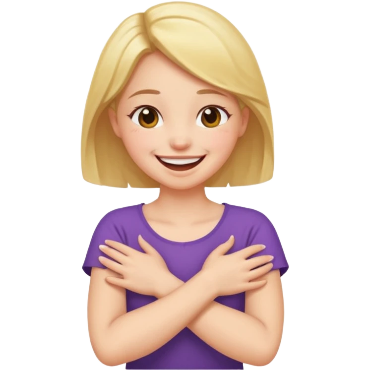 girl arms crossed holding neck laughing  emoji
