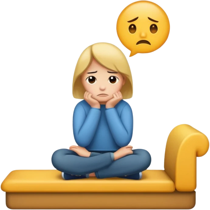 A person sitting with sad feeling emoji