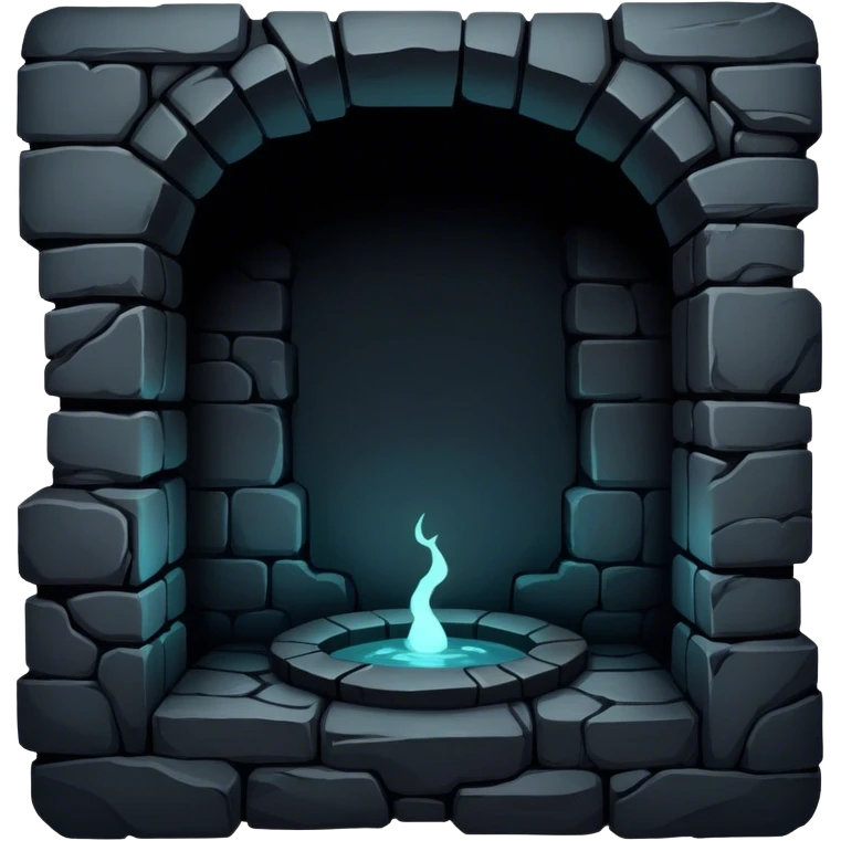 A dark, eerie, and endless well, its depths disappearing into an inky black void, with faint, glowing edges hinting at an unfathomable depth. The surrounding stone walls are worn and ancient, adding to the mysterious and ominous atmosphere emoji