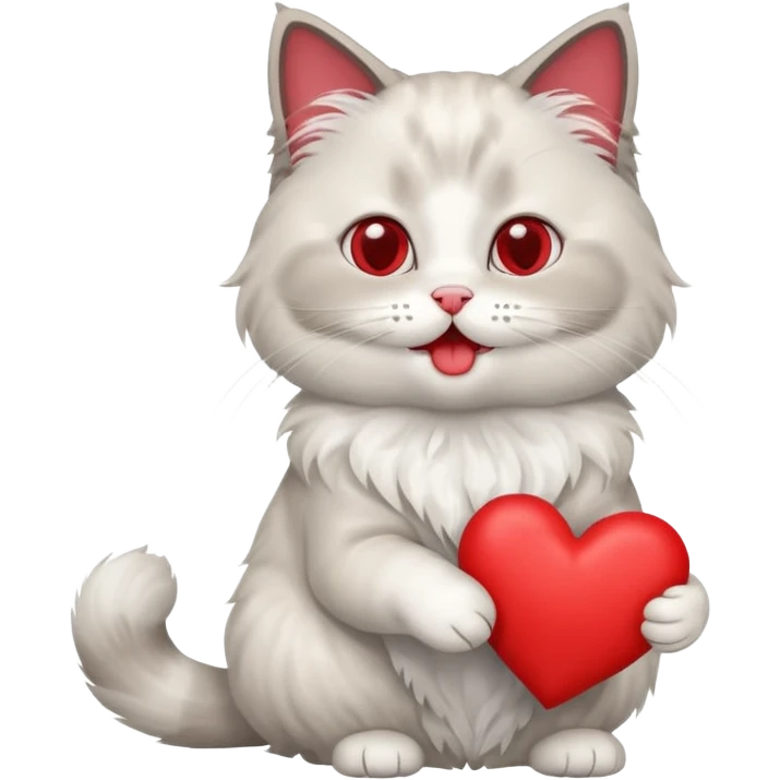 Full body ragdoll Cat holding a heart and mouth open emoji