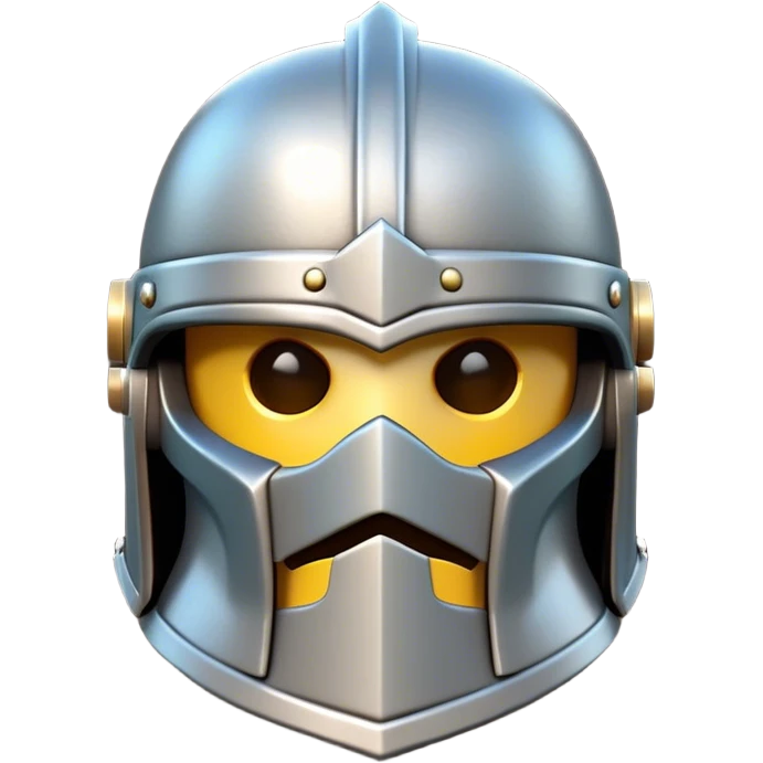 Clash of Clans aesthetic: Cinematic Playful Steel Helm Emoji, rendered in a 3D vector-style similar to standard emojis with minimal shading and bold, simplified shapes. A compact, isometric helmet crafted of shining steel with intricate engravings and a protective visor, softly glowing with a noble warrior charm. Simplified yet unmistakably iconic, highly detailed and consistent, glowing with a soft radiant gleam and high polish. Stylized with a touch of chivalric tradition and a soft glowing outline, capturing the essence of a stalwart battle helm with a friendly, playful manner! emoji