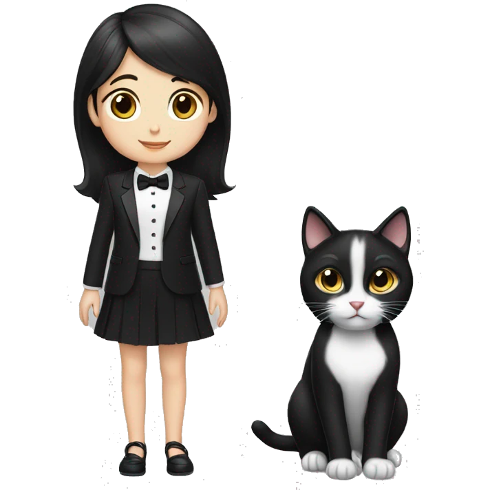 Tuxedo cat and a little girl with blackish brown hair medium emoji