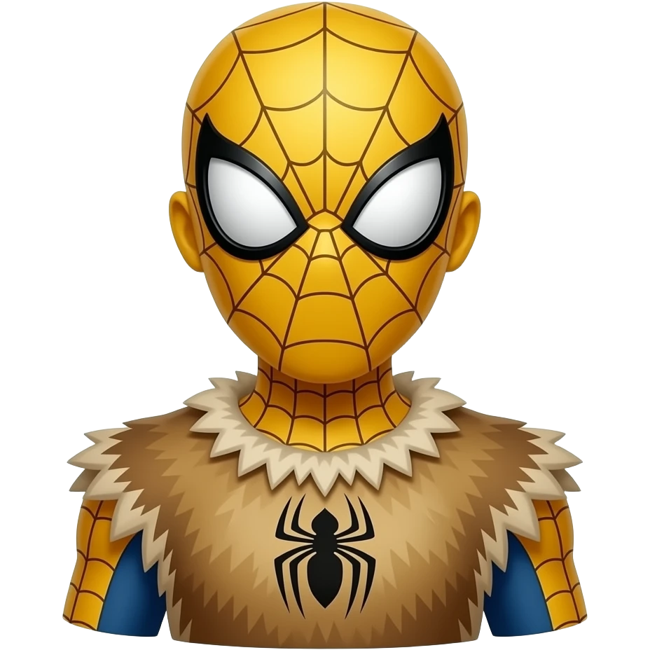 a SPIDERMAN  wearing ancient animal skin cloth, half body, icon, yellow skin emoji