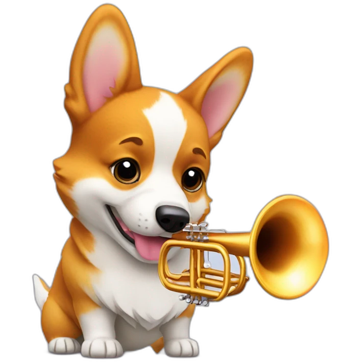 a corgi playing a trumpet made of fire emoji