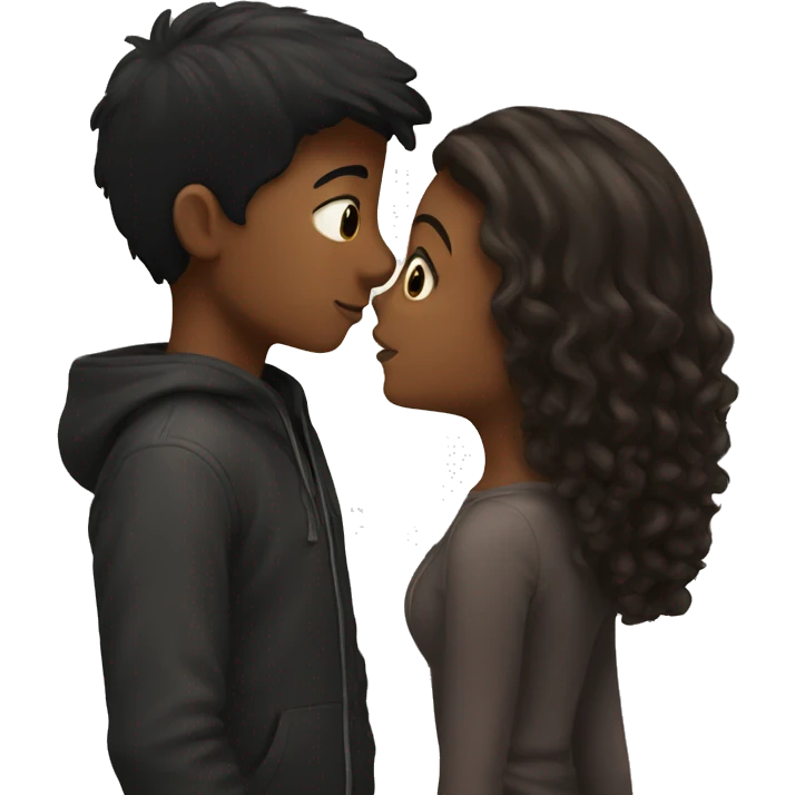 Black hair boy Kissing Brown hair girl emoji