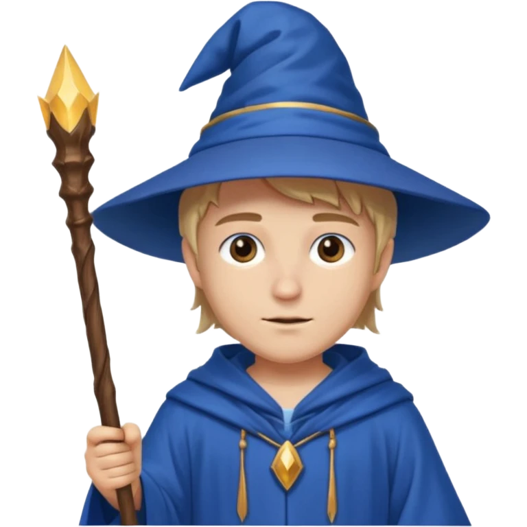 youthful wizard holding a staff, wearing a wizard hat emoji