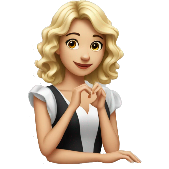 Extremely beautiful young pianist woman who makes heart shapes with her fingers emoji