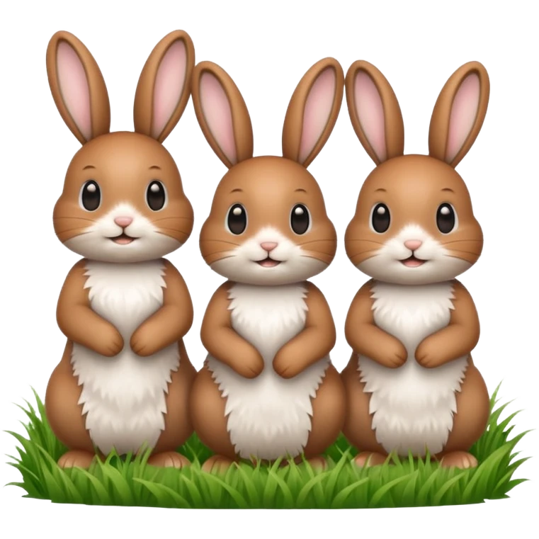 3 Bunny's standing in grass field happy looking foward emoji