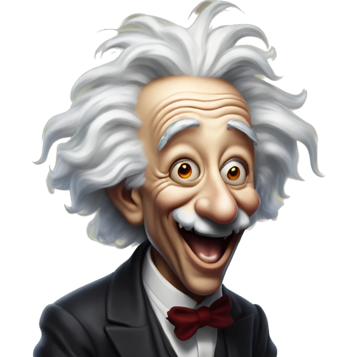 Laughing Einstein vampire in Uncle Scrooge style, oil paint, mysterious eyes, intricate lips, masterpiece pose, odd perspective, beautiful, desirable, logical emoji