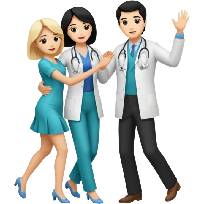 couple dancing full body a doctor black hair  woman blonde emoji