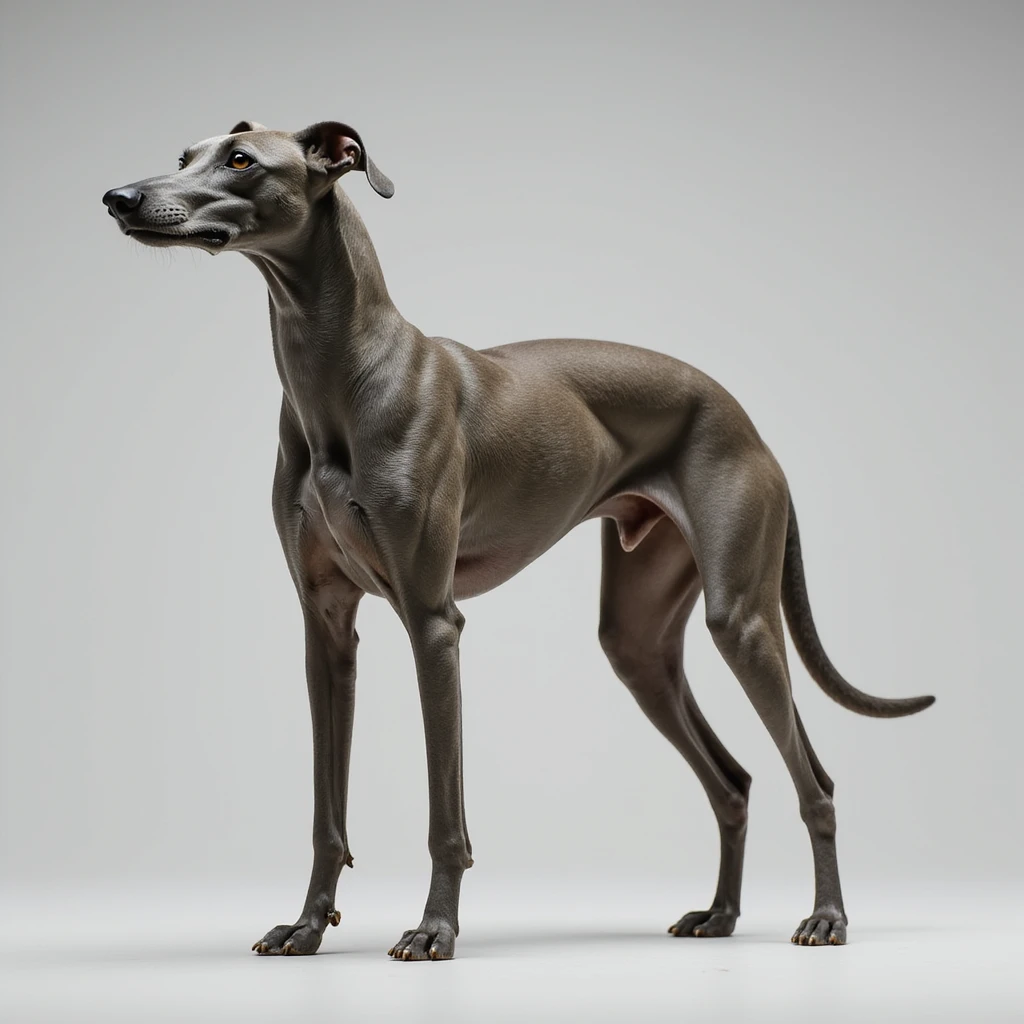 grey greyhound, full body, looking to the side, racing dog, realistic style emoji