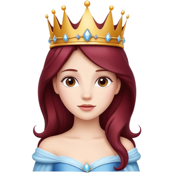 Beautiful long burgundy haired girl wearing a princess crown emoji